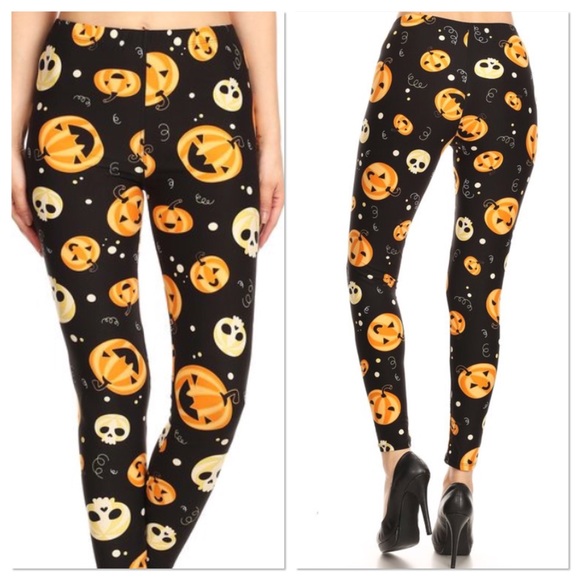 Pumpkin And Skull Halloween Leggings - Picture 4 of 4